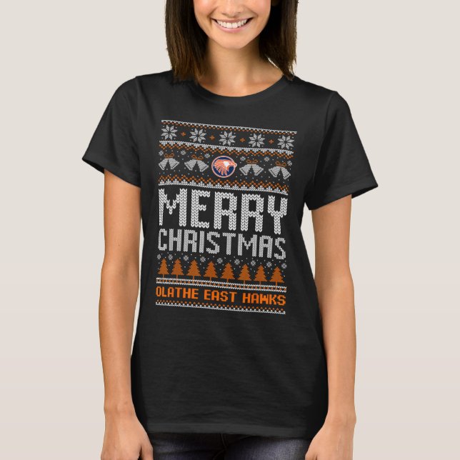 T-shirt Logo Olathe East Hawks Joyeux Noël Douleur moche (Devant)