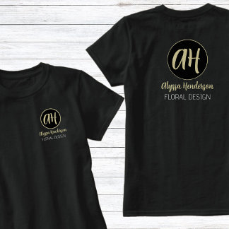 T-shirt Logo simple de fleuriste noir et beige pour entrep