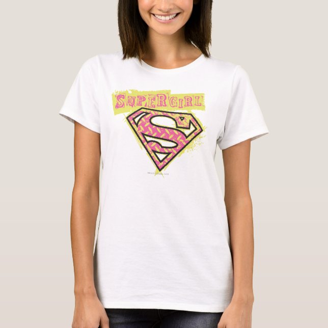 T-shirt Logo Supergirl Grunge Rose (Devant)