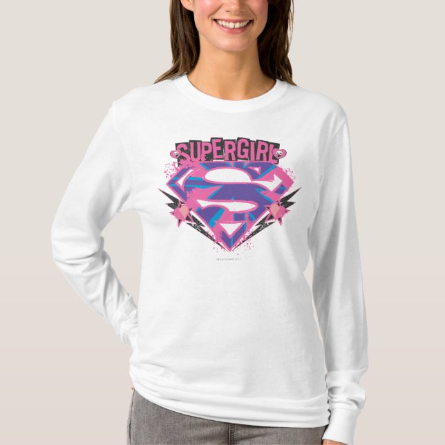 T-shirt Logo Supergirl rose et violet Grunge (Devant)
