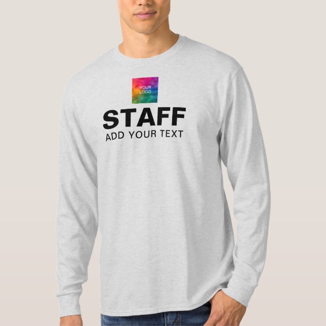 T-shirt Logo Texte Personnel Mens Ash Grey Long Sleeve (Devant)