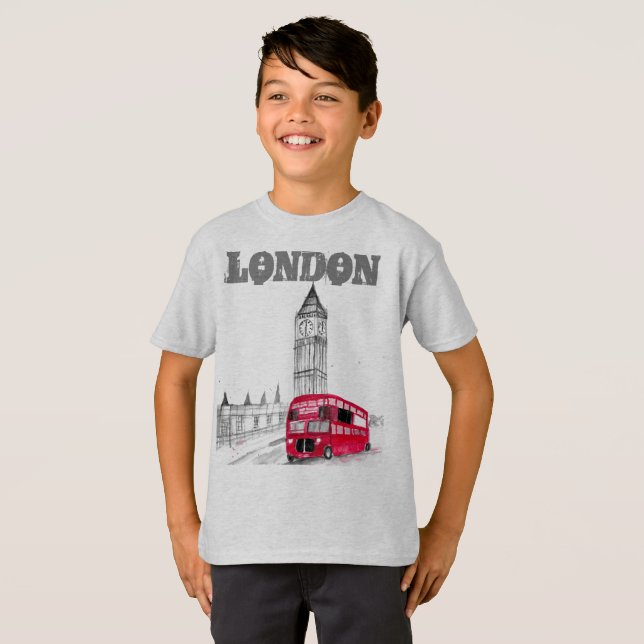 T-shirt Londres Black Modern Boys Angleterre Royaume-Uni (Devant entier)