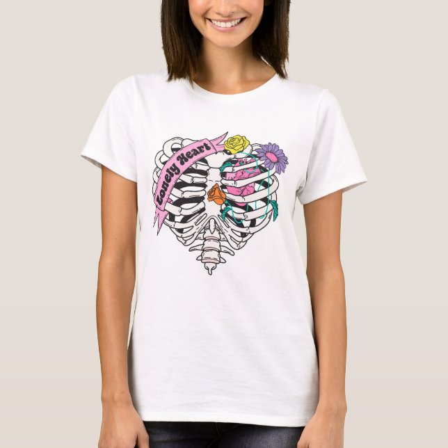 T-shirt Lonely Heart Skeleton Anti Valentine (Devant)
