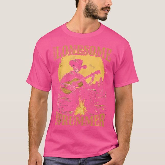 T-shirt Lonesome Strummer Guitare Acoustique Jouer Skin (Devant)