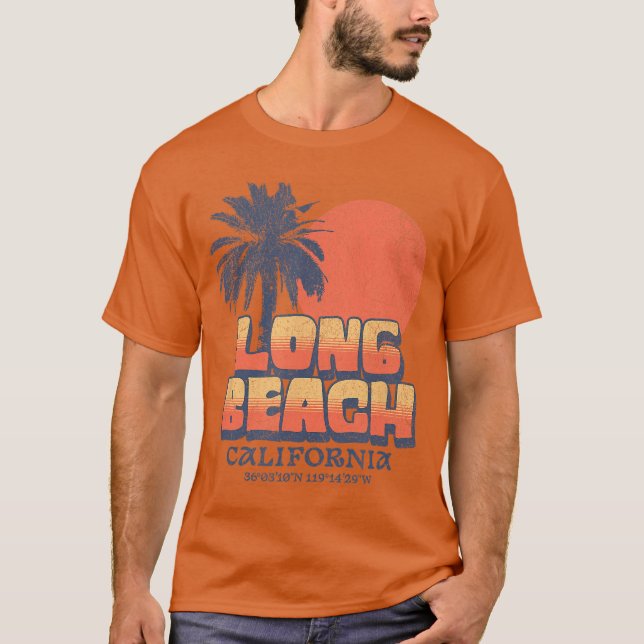 T-shirt Long Beach California Retro Sunset Palm Tree Cali  (Devant)