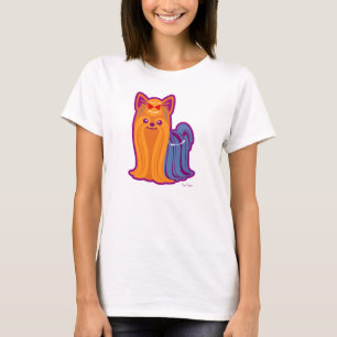 T-shirt Long chien de bande dessinée de Yorkie de cheveux