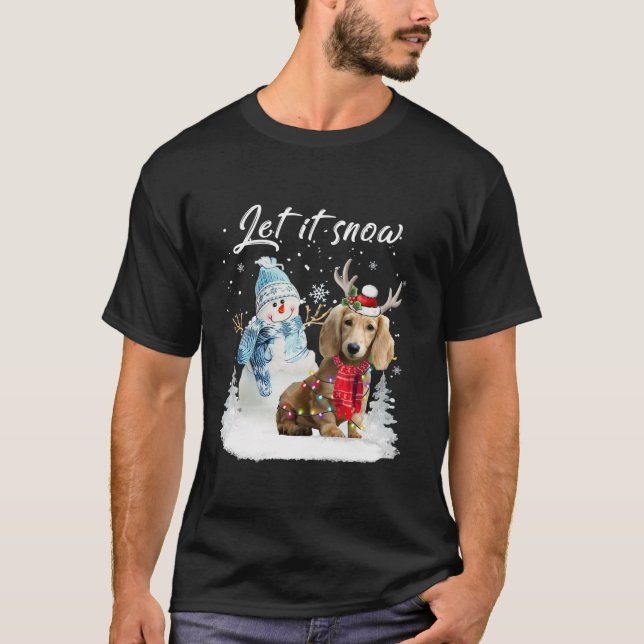 T-shirt Long Haied Dachshund Père Noël Chien Christmas Sno (Devant)