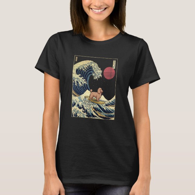 T-shirt Long Haired Dachshund Japonais Kanagawa Surf d'ond (Devant)
