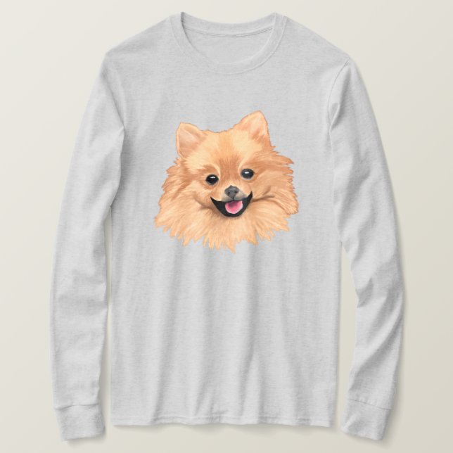 T-shirt Longue douille de Pomeranian (Design devant)