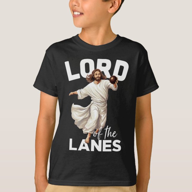 T-shirt Lord Lanes Funny Christian Christ Gutter Bowling L (Devant)
