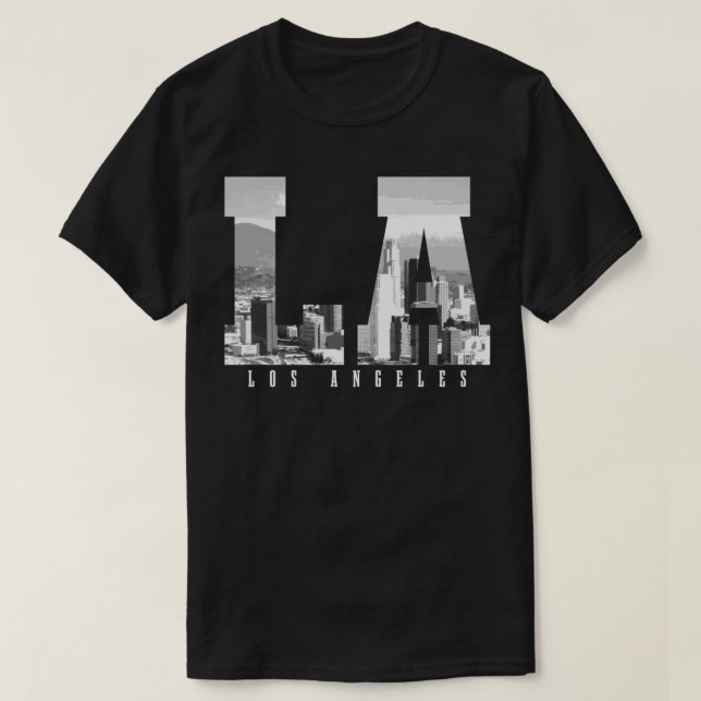 T-shirt Los Angeles California LA Skyline Pride Black Whit (Design devant)