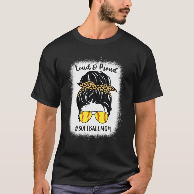 T-shirt Loud Fier Baseball Softball Maman Messy Bun Leopar (Devant)