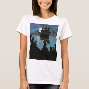 T-shirt Louis Wain Cat Pirates Galleon Au Feu De La Lune