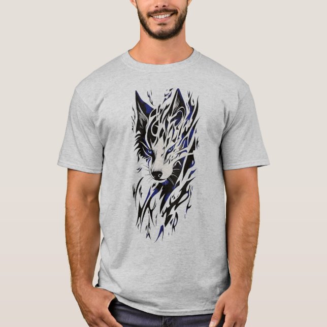 T-shirt Loup à flamme tribale - Énergie monochrome (Devant)