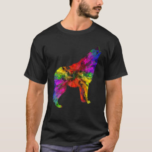 T-shirt Loup Abstrait Chromatique Aquarelle Art Loup Chato