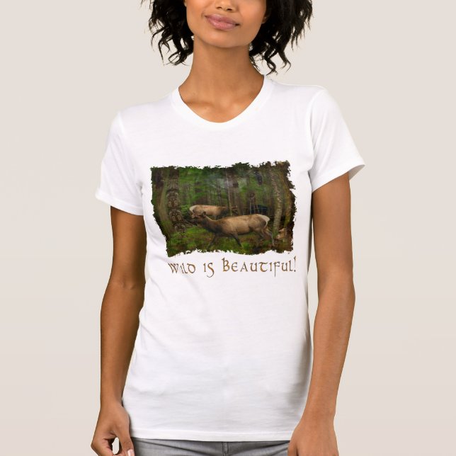T-shirt Loup, aigles, élans, ours noir, avants et totems (Devant)