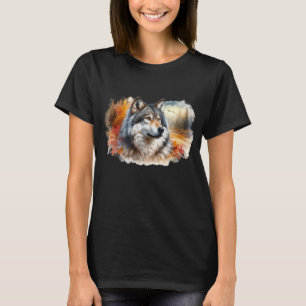 T-shirt Loup aquarelle en automne 