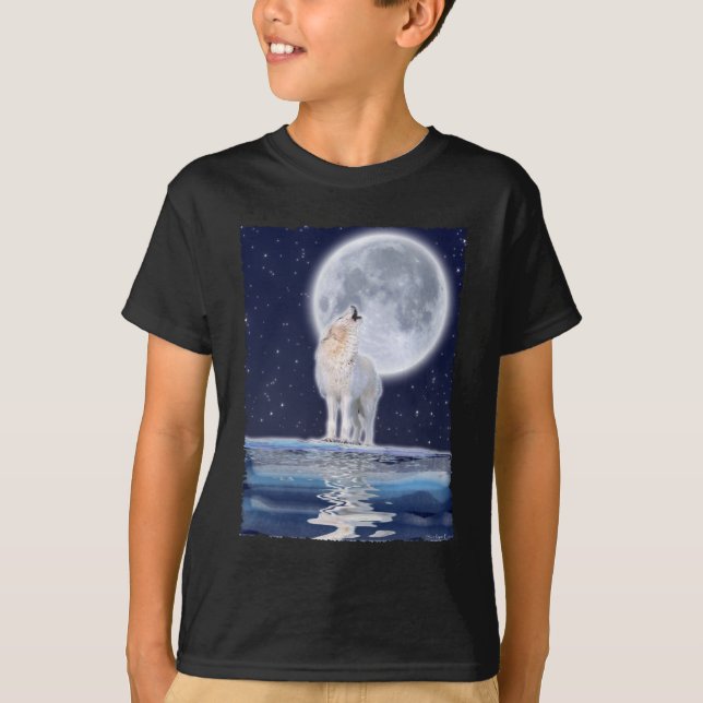 T-SHIRT LOUP ARCTIQUE ET LUNE D'HIVER (Devant)