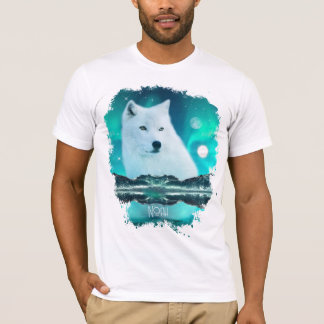 T-shirt Loup arctique et nuit magique avec aurores boréale
