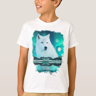 T-shirt Loup arctique et nuit magique avec aurores boréale