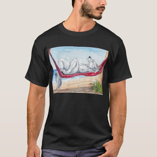 T-shirt Loup blanc d'anthro appréciant l'été dans l'hamac (Devant)