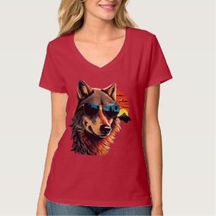 T-shirt Loup chien avec lunettes de soleil dans le coucher