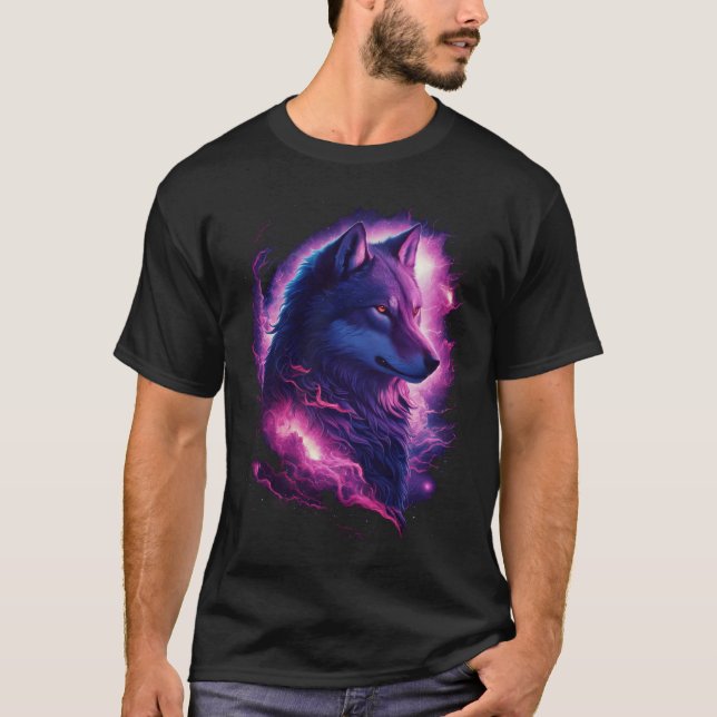 T-shirt Loup cosmique : Nature majestueuse et fusion Unive (Devant)
