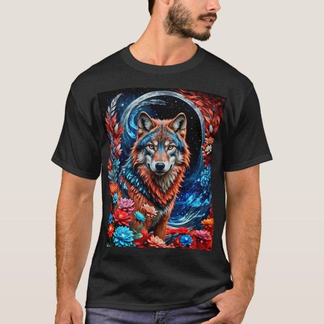 T-shirt Loup de couleurs patriotiques (Devant)