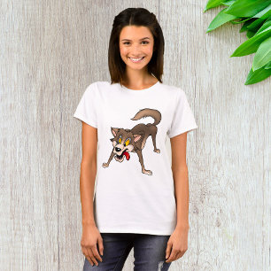 T-shirt Loup de dessin animé avec une expression de folie