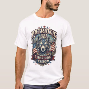 T-shirt Loup de la liberté cyberpunk Ai patriotique Futur 