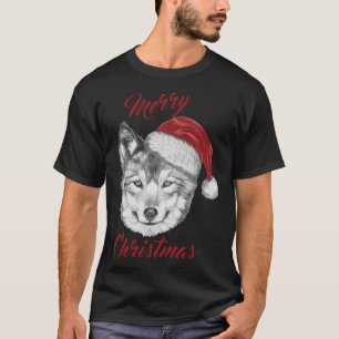 T-shirt Loup de Noël drôle avec chapeau de Père Noël