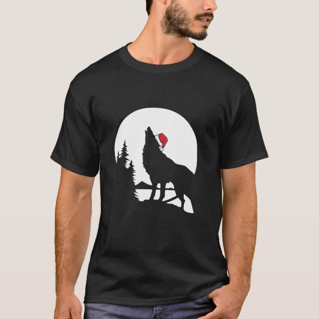T-shirt Loup de Noël Père Noël Pyjama Cool Lune (Devant)