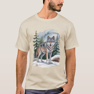 T-shirt Loup d'hiver rétro aquarelle 90's nature sauvage