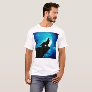 T-shirt Loup en silhouette hurlant à la pleine lune