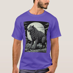 T-shirt Loup-garou vintage devant la pleine lune
