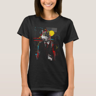 T-shirt Loup géométrique, motif animal d'art, loup