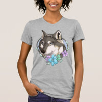 Loup gris et fleurs illustrées