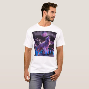T-shirt Loup gris hurlant dans la forêt