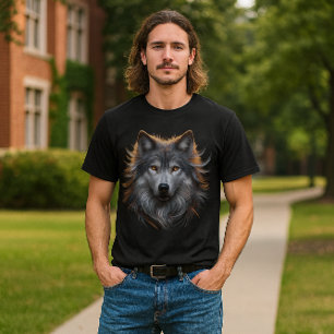 T-shirt Loup Gris Majestueux aux Yeux de Cuivre