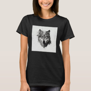 T-shirt Loup Gris Peinture Éclaboussure Guerrier Animal Sa
