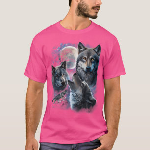 T-shirt Loup Gris Sous L'Espace De Pleine lune Galaxie Et