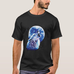 T-shirt Loup hurlant à la lune aime loups aquarelle mignon