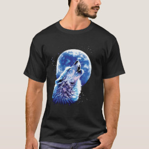 T-shirt Loup hurlant à la lune aime loups aquarelle mignon