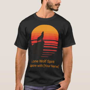 T-shirt Loup Hurlant au Coucher de Soleil Rétro Personnali