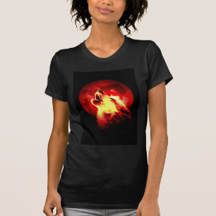 T-shirt Loup hurlant la nuit rouge