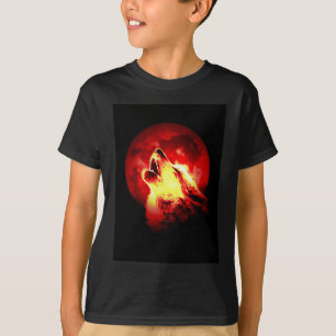 T-shirt Loup hurlant la nuit rouge