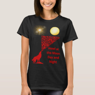 T-shirt loup hurlant sur un croquis de lune