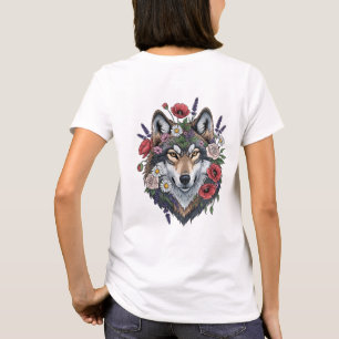 T-shirt Loup majestueux avec couronne florale - Faune et n