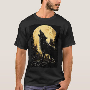 T-shirt Loup majestueux hurler Pleine lune Lumière Ciel de