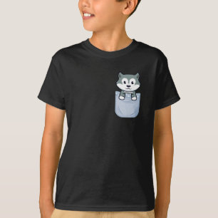 T-shirt Loup mignon suspendu dans une poche